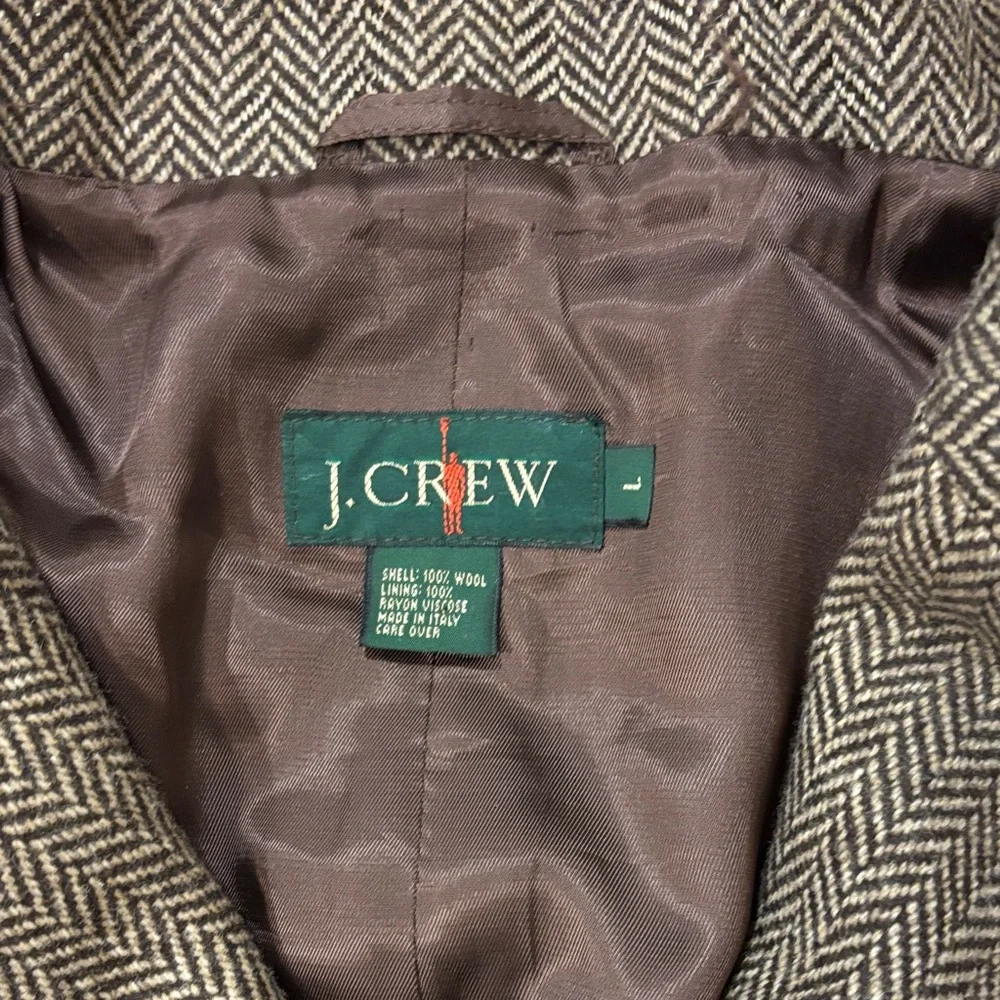 J. Crew Vintage Men's Wool Brown‎ Herringbone Pea Coat.  Made in Italy